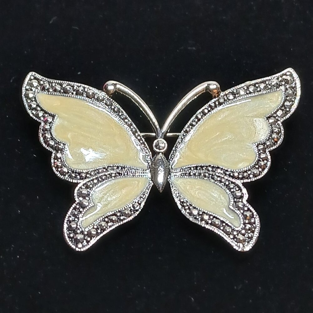 Vintage Cream & Silver Tone Butterfly Pin Brooch Fashion Jewelry #9